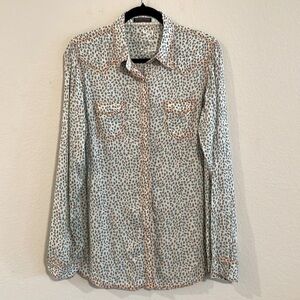Rock 47 Wrangler Women's Shirt Large Cheetah Print Sequin Rodeo Coastal Cowgirl